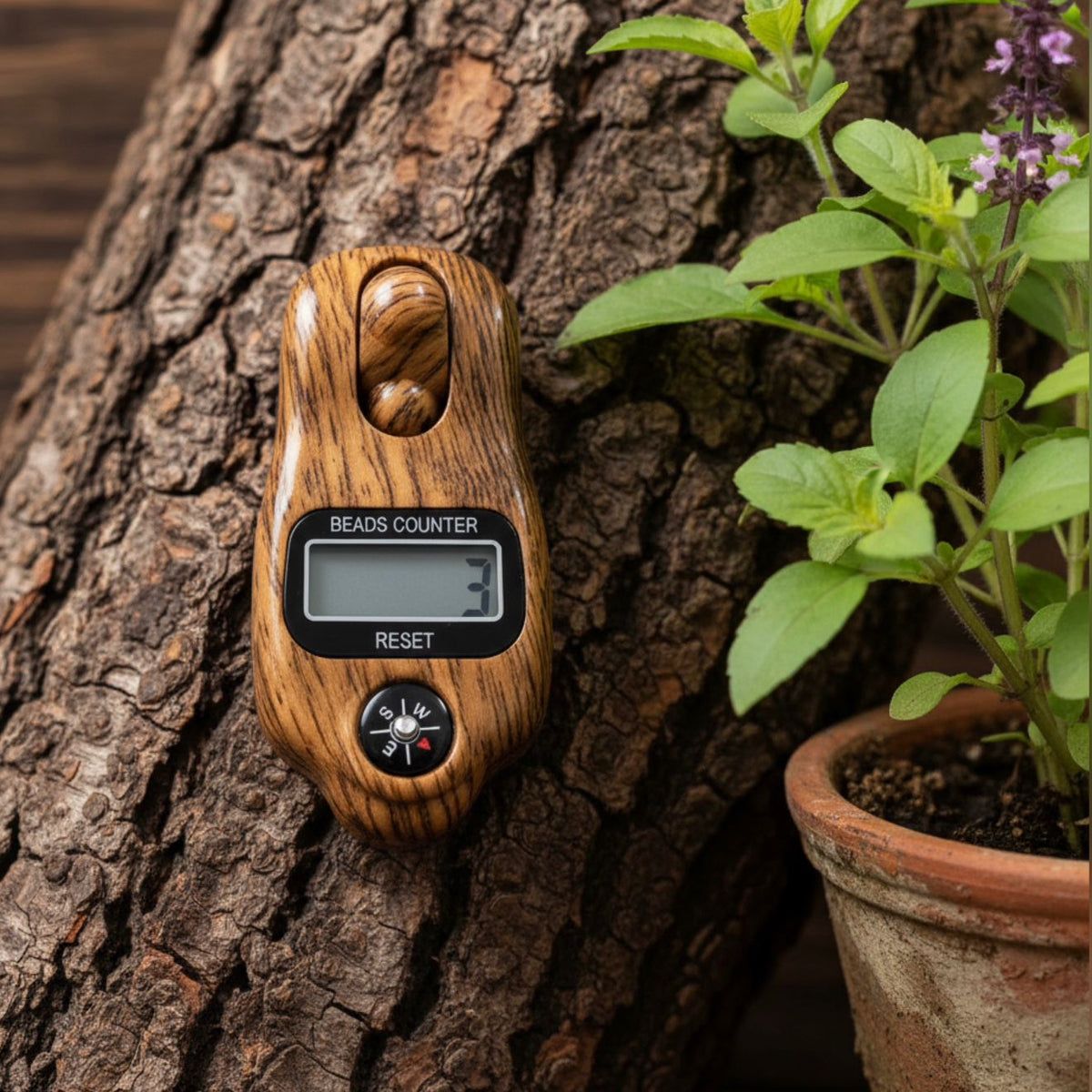 Digital Jaap Mala Counter with Compass | Wood Finish Digital Jap Counter | Mantra Jaap Counter