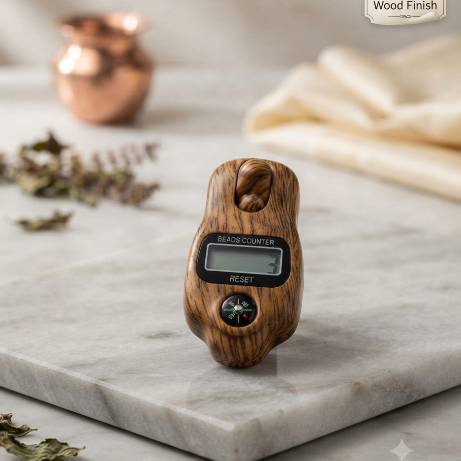Digital Jaap Mala Counter with Compass | Wood Finish Digital Jap Counter | Mantra Jaap Counter