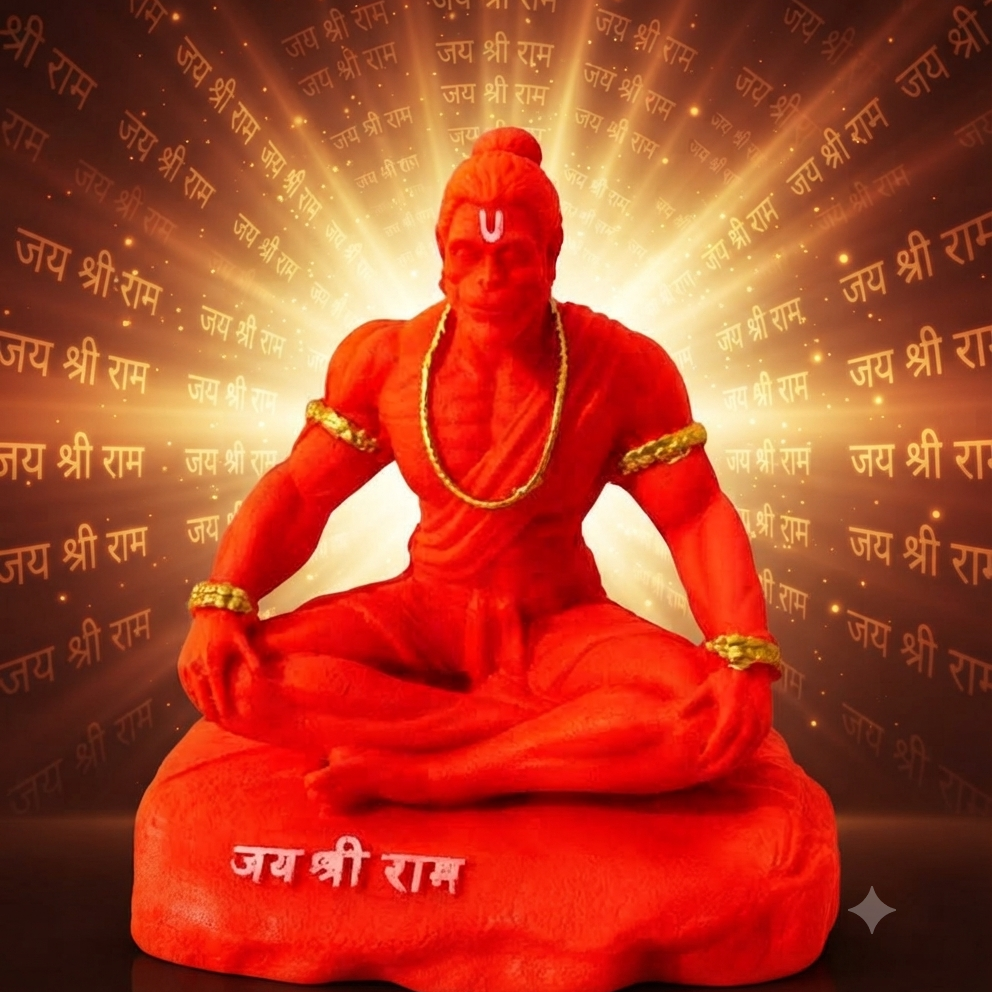 Shree Hanuman Ji Meditation Murti | Premium Devotional Idol with “जय श्री राम” Inscription | Peaceful Bajrangbali Statue for Home Temple