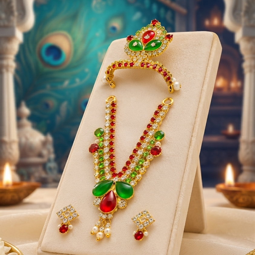 Royal Jarkan Krishna Shringar Set | Premium Designer Jewellery Set | Elegant Krishna Ji Adornment Size 2 to 6