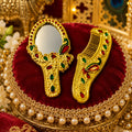 Designer Golden Mirror & Comb Set | Premium Deity Shringar Accessories | Elegant Laddu Gopal & Radha Rani Shringar Set
