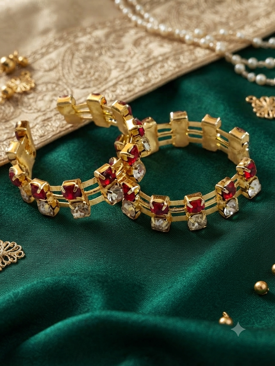 Royal Blue Crystal Gold-Plated Bangles | Premium Artificial Jewellery Set | Elegant Stackable Bangles