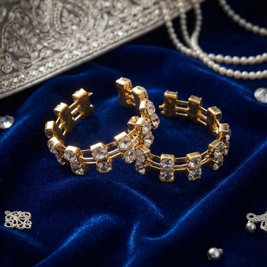 Royal Blue Crystal Gold-Plated Bangles | Premium Artificial Jewellery Set | Elegant Stackable Bangles