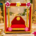 Handcrafted Wooden Laddu Gopal Jhula | Red & Golden Decorative Jhula | Premium Swing for Laddu Gopal Shringar