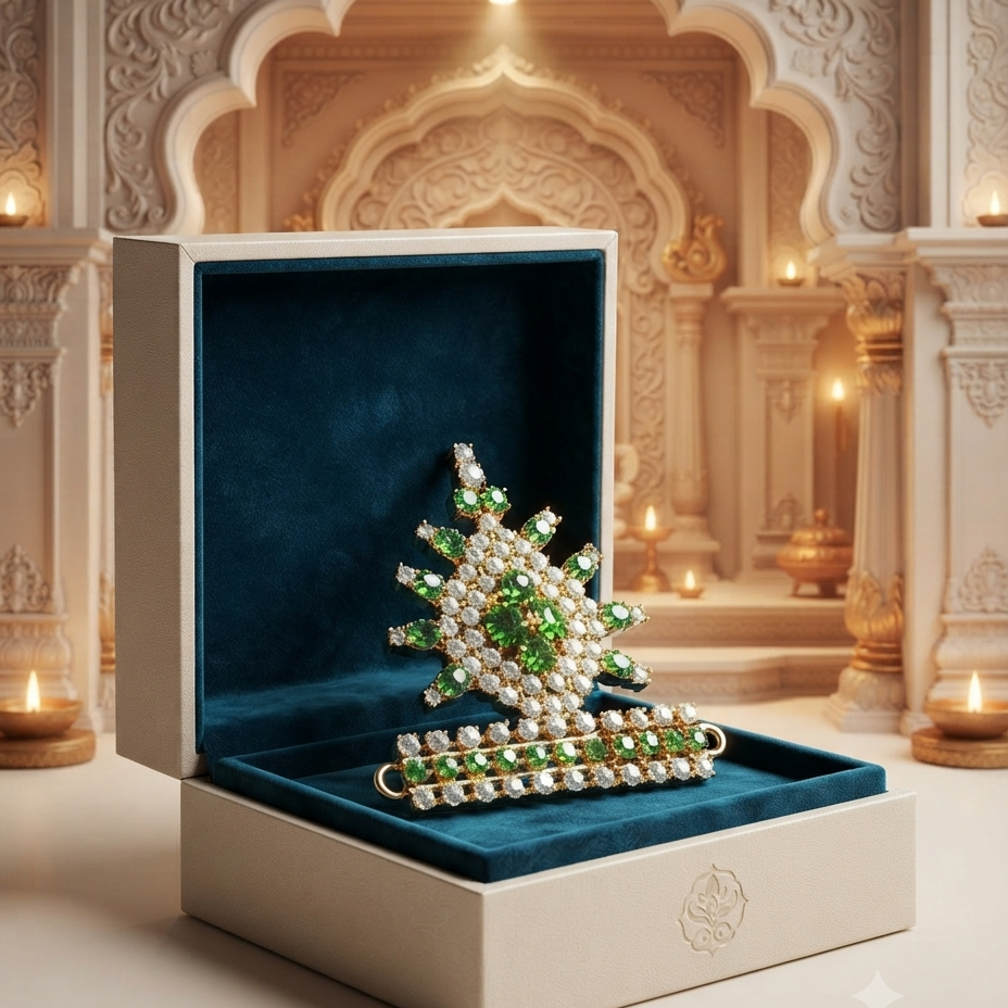 Krishna Ji Jarkan Mukut | Laddu Gopal Stone Studded Crown | Traditional Deity Mukut for Shringar size 2 to 6