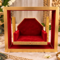Red & Gold Embellished Wooden Jhula | Premium Laddu Gopal Swing | Traditional Wooden Jhula for Deity Shringar