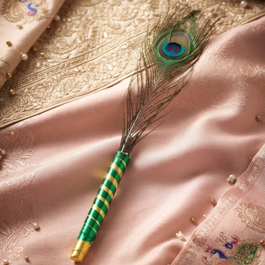 Royal Peacock Feather Mor Chadi | Premium Designer Shringar Accessory | Elegant Krishna Ji Adornment