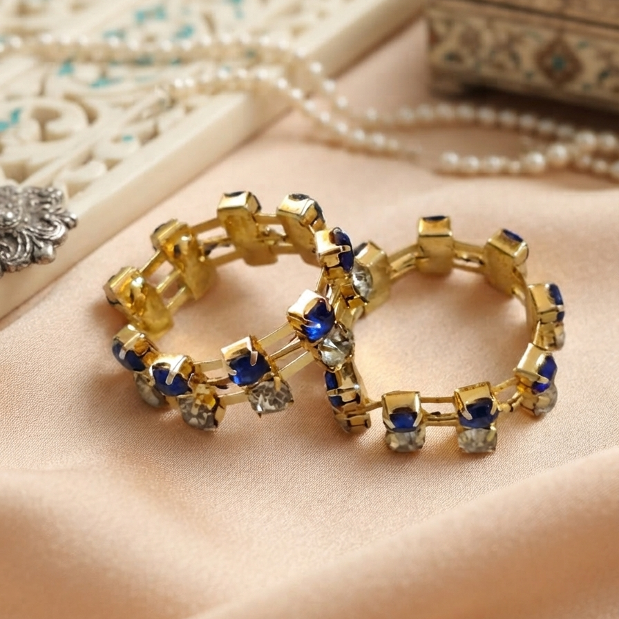 Royal Blue Crystal Gold-Plated Bangles | Premium Artificial Jewellery Set | Elegant Stackable Bangles