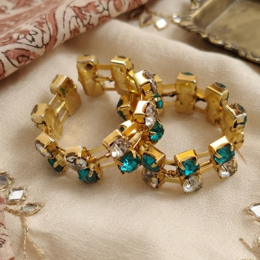 Royal Blue Crystal Gold-Plated Bangles | Premium Artificial Jewellery Set | Elegant Stackable Bangles