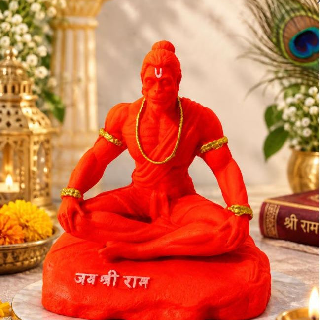 Shree Hanuman Ji Meditation Murti | Premium Devotional Idol with “जय श्री राम” Inscription | Peaceful Bajrangbali Statue for Home Temple