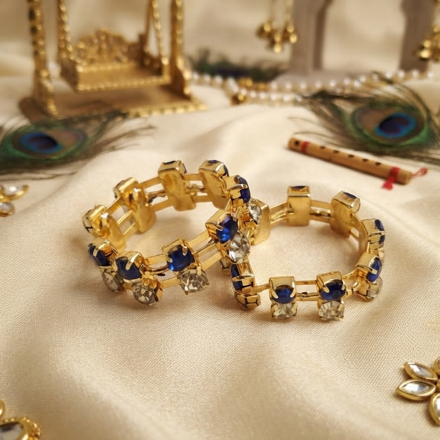 Handcrafted Kanha Ji Crystal Bangles | Traditional Divine Shringar | Elegant Gold-Plated Deity Ornaments