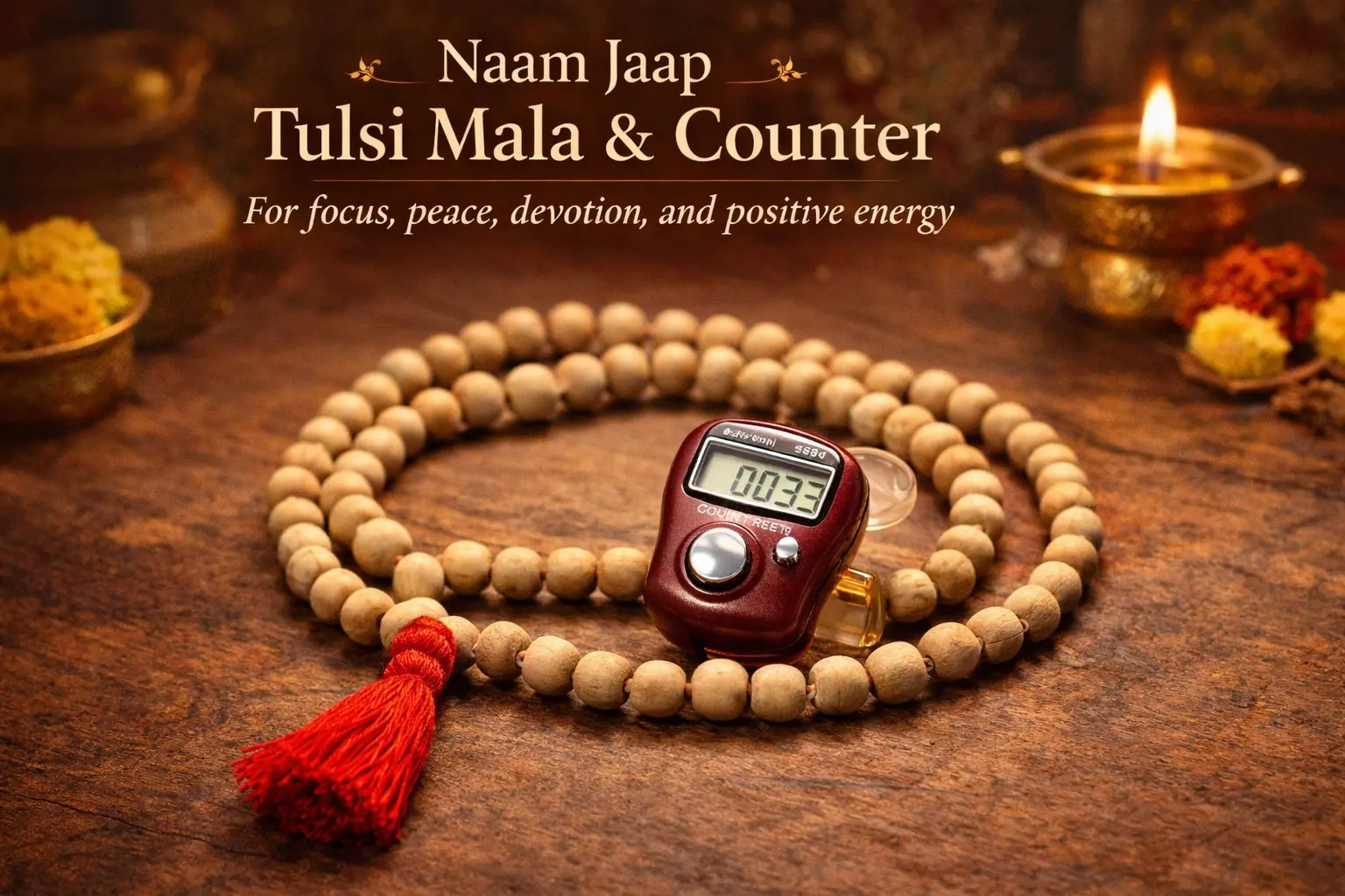tulsi mala, counter , jaap bag , 108 tulsi mala